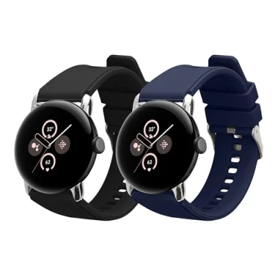 Afbeelding van kwmobile 2x horlogebandjes geschikt voor Google Pixel Watch 2 / 1 bandje Smartwatch bandjes van TPU Activity tracker horloge band in zwart donkerblauw
