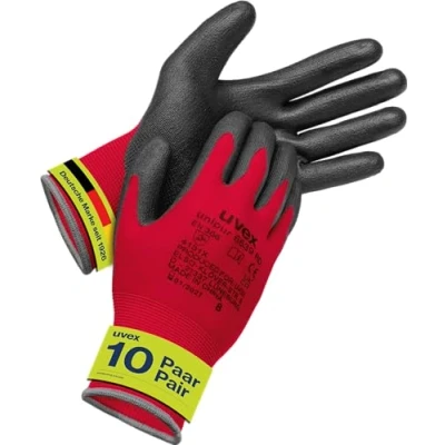 Afbeelding van Uvex unipur 6639 Montagehandschoenen voor droge en licht vochtige ruimtes, licht, fijngevoelig vuilafstotend, rood, zwart, maat 09/L, 10 paar