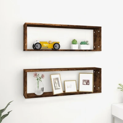 Afbeelding van Wandschappen kubus 2 st 80x15x26,5 cm hout gerookt eikenkleurig