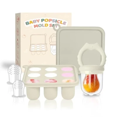 Afbeelding van ZUFIO Siliconen Baby Fruit Voedsel Feeder Fopspeen &amp; Moedermelk IJslolly Vriezer Mallen, Babyvoeding Opslag Containers IJsblokjes (Cat Cream)