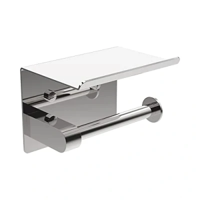 Afbeelding van Ibergrif MK34053 kleefpapierhouder zonder deksel toiletpapier met opbergrek voor mobiele telefoon, zilver, roestvrij staal