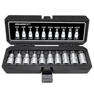 Afbeelding van XZN steeksleutel veeltand bit 1/2 inch dopsleutel 10 delig M4, M5, M6, M8, M9, M10, M12, M14, M16, M18