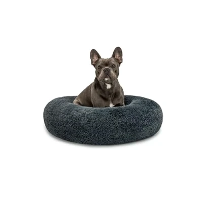 Afbeelding van lionto Donutbed voor honden en katten, pluizig rond hondenbed kleine grote huisdieren, (XL) 70 cm Ø, zacht kattenbed van knuffelpluche, hondenkussen met extra dikke vulling, donkergrijs