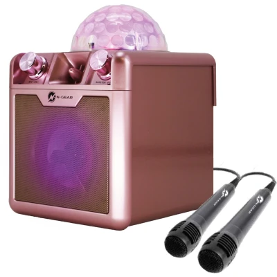 Afbeelding van N GEAR Disco Block 410 Karaokeset Bluetooth Speaker Partybox met 2 Microfoons Space Pink Limited Edition