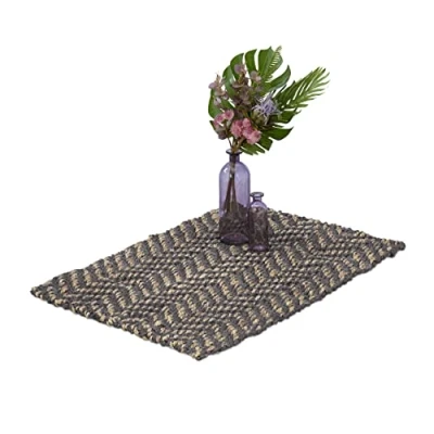 Afbeelding van Relaxdays vloerkleed jute, 60x90 cm, handgeweven binnenkleed, natuurlijke vezels, hal, woonkamer of keuken, beige/grijs