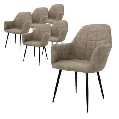 Afbeelding van Set van 2 eetkamerstoelen, grijs beige, met rugleuning en armleuningen