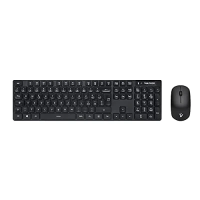 Afbeelding van VulTech KM 831W Draadloos toetsenbord en muis, 2,4 GHz, voor Windows, ultraslank design, 12 multimedia sneltoetsen, numeriek blok, stille toetsen, pc/laptop, Italiaanse lay out, zwart