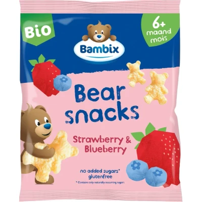 Afbeelding van Bambix Bearsnacks Aardbei &amp; Bosbes 6M+ Multi verpakking 6x180GR