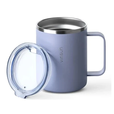 Afbeelding van Vinsun Thermosbeker met Handvat 350ml Koffiebeker to go, Roestvrijstalen Drinkbeker Transparant Deksel Drinkopening Isoleerbeker voor Reizen, Outdoor, Camping