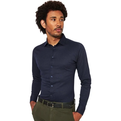 Afbeelding van Desoto Overhemd Kent Grafische Print Donkerblauw maat 3XL Heren Overhemden Casual met Slim fit Pasvorm Super stretch
