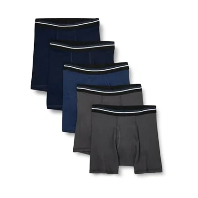 Afbeelding van Amazon Essentials Men&#039;s Boxershort zonder label, Pack of 5, Donker marineblauw/Donkerblauw/Houtskool, S