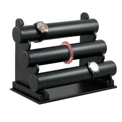 Afbeelding van Fliex Sieraden display Armbanden standaard Zwart 3 rollen PU leer