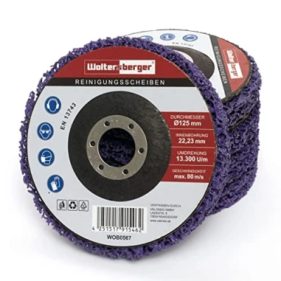 Afbeelding van Woltersberger® 5 stuks grove reinigingsschijven Diameter 125 mm CSD Cleaning Fleece CBS Nylon Paars, Paars voor haakse slijper
