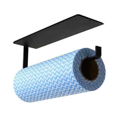 Afbeelding van Kytpyi keukenrolhouder, keukenrolhouder zonder boren, zelfklevende wandhouder voor zwart, wand keuken, badkamer, voorraadkamer (zwart)