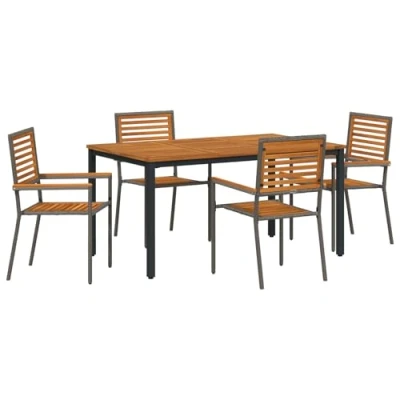Afbeelding van vidaXL 5 Delige Tuin Eettafel Set Grijs Poly Rattan Acacia