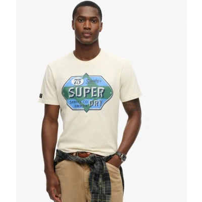 Afbeelding van Superdry Workwear Gasoline Graphic Tshirt print, Heren, Maat: XL, Rice white