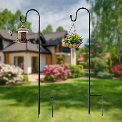 Afbeelding van XRR Shepherds Crook Hooks, 2 stuks 120 cm verstelbare metalen tuinpalen herders boeven voor tuinverlichting, roestbestendige boef haak vogelvoeders/lantaarns/bruiloften plantenmanden