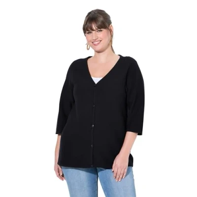 Afbeelding van Ulla Popken 3/4 Sleeve Vneck Vest, Dames, Maat: 46/48, Black
