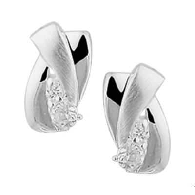 Afbeelding van Oorknoppen Zirkonia Poli/mat Zilver Gerhodineerd Mat Glanzend 10.5 mm