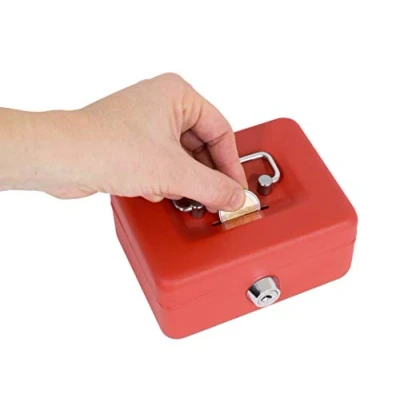 Afbeelding van ARREGUI Elegant C9004 Stalen Geldkistje Geldkist 12,5 cm Breed Afsluitbare Geldkluisje met Gleuf Kleine Sleutel Spaarpot Slot Rood