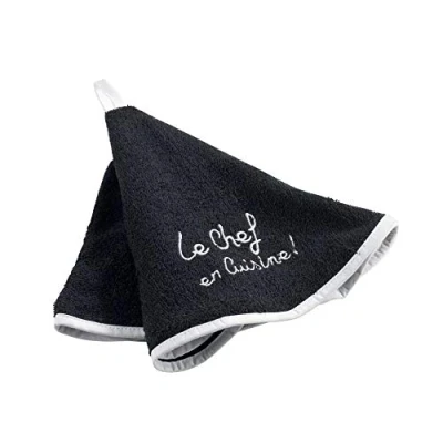 Afbeelding van Douceur d&#039;Intérieur Cuistot handdoek, rond, 60 cm, badstof, geborduurd, katoen, zwart, x cm