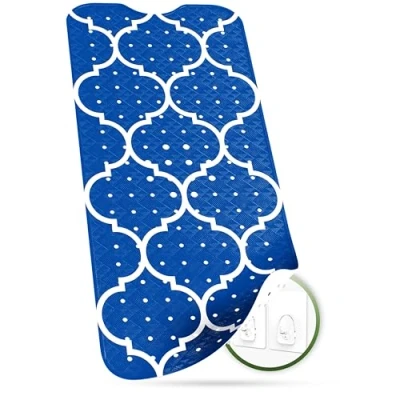 Afbeelding van SilverRack badmat 100 x 40 cm (Marokko, motief, donkerblauw) antislipmat, badkuip BPA vrij, voor kinderen en baby&#039;s, douchemat, schimmelbestendig machinewasbaar, boho