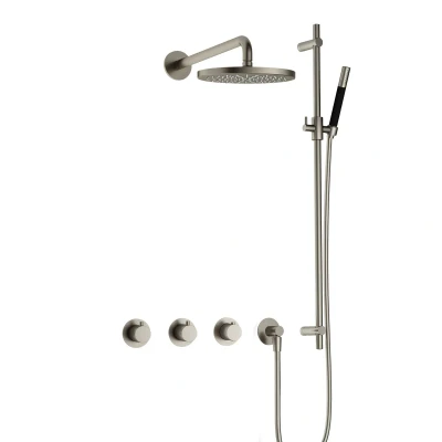 Afbeelding van Hotbath Cobber Regendoucheset IBS70 Geborsteld Nikkel Staaf handdouche 20cm Hoofddouche Wandarm Handouche met glijstang