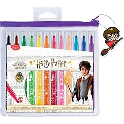 Afbeelding van Maped Long Life Harry Potter viltstiften, 12 extreem wasbaar en duurzaam, medium punt, blokkeerpunt, levendige kleuren, ideaal voor het begin van school, herbruikbaar, etui