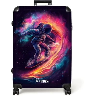 Afbeelding van NoBoringSuitcases.com® Koffer groot Reiskoffer lichtgewicht Astronaut Ruimte Surfen Rolkoffer met 4 wielen Grote trolley XL 98 liter bagage