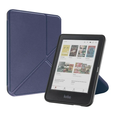 Afbeelding van Kobo Clara BW Hoes: iMoshion Origami Bookcase E Reader Donkerblauw Kunstleder Hoezen