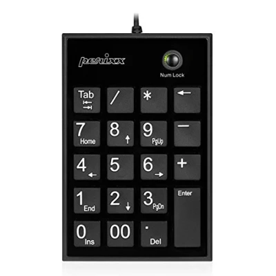 Afbeelding van Perixx PERIPAD 202 Nummerblok voor laptop USB aansluiting grote tekens Tab knop 19 stille scheertoetsen, zwart