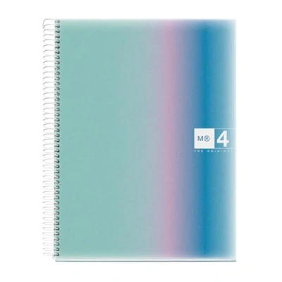 Afbeelding van Miquelrius A4 notitieboek, gelinieerd, horizontaal 7 mm, 120 vellen 70 g/m², 4 gekleurde strepen, microgeperforeerde spiraal, polypropyleen omslag, gaten, notitieboek Aurora Santorini