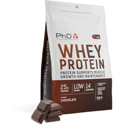 Afbeelding van PhD Nutrition Whey protein Powder 500g Chocolate with 25g informed per serving, enriched well tolerated cultures