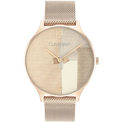 Afbeelding van Calvin Klein CK25200006 Dames Horloge Mineraalglas Roestvrijstaal Rosé goudkleurig 38 mm breed Quartz Druksluiting 3 ATM (spatwater)