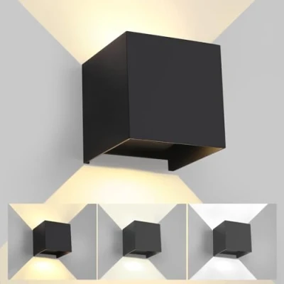 Afbeelding van LED Wandlamp Buiten/Binnen Reguleerbaar 3 kleuren Kubus IP65 Waterdicht Buitenlamp Buitenmuur Vierkante Beamhoek Moderne Zwart 15W 11CM