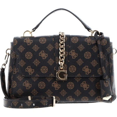 Afbeelding van GUESS Handtas Schoudertas Tiberia Top Handle Flap Bag Mocha Logo Donkerbruin