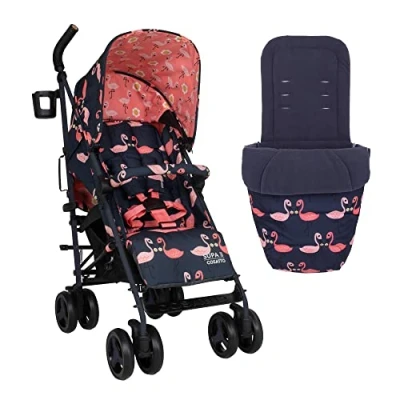 Afbeelding van Cosatto Supa 3 kinderwagen met voetenzak, lichte vanaf de geboorte tot 25 kg, eenvoudig, compact, opvouwbare paraplu, grote boodschappenmand, draaggreep, mooie flamingo