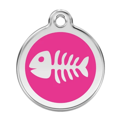 Afbeelding van Fish Skeletton Hot Pink roestvrijstalen hondenpenning large/groot dia. 3,8 cm RedDingo