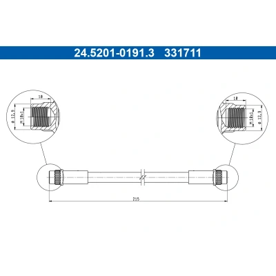 Afbeelding van ATE 24.5201 0191.3 Remslang 215mm NISSAN: Kubistar Van (X76) 1.6 16V, 1.5 dCi 70, 85, 1.4, dCi, 1.2 16V 2003 2009