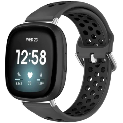 Afbeelding van Siliconen sport bandje voor de Fitbit Versa 4 / 3 Sense (2) Grijs/Zwart iMoshion En TPU (zacht)