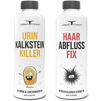 Afbeelding van Urban Forest Pijpreiniger, afvoerreiniger, wc reiniger en urineenverwijderaar, extra sterk, afvoervrij met haarweg formule, kalkreiniger voor toiletreiniging in de badkamer, 2 x 1000 ml