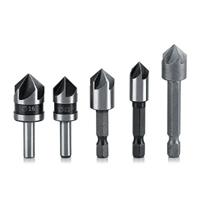 Afbeelding van 5 stks/set Rasp Set 82 Graden Afschuining Hoek HSS Fluiten Verzinkboor Boor Houtbewerking Cutter