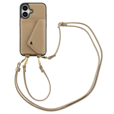 Afbeelding van Selencia Hoesje Geschikt voor iPhone 16 Met Pasjeshouder Sera Koordhoesmet pashouder envlop Beige