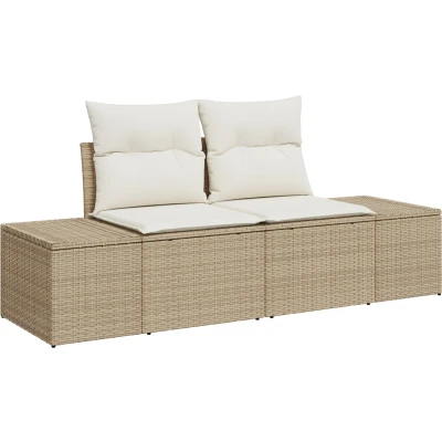 Afbeelding van vidaXL 2 zit tuinsofa met opslag &amp; kussens beige poly rattan