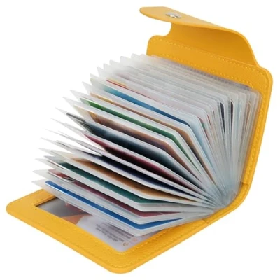 Afbeelding van IHIGOGOFA Creditcardhouders Zachte Lederen Compacte Portemonnee ID Bank Card Case 40 Verdikking Duurzame Plastic Insert Mouwen en 2 kaartsleuven, rozerood, Eén maat