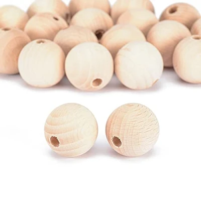 Afbeelding van Vaessen Creative 11006 008 Onbehandelde houten kralen, diameter 30 mm, 100 stuks, ronde kralen voor het knutselen van doe zelf handgemaakte decoraties, sieraden, handwerk, hout, 20 stuks
