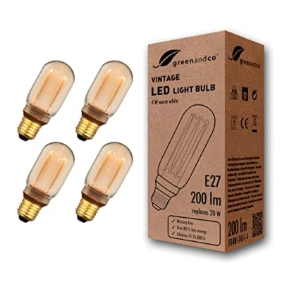 Afbeelding van 4x greenandco® Vintage Design LED lamp in retro stijl voor sfeerverlichting E27 T45 Edison lamp, 4W 200lm 1800K extra warm wit 320 230V flikkervrij, niet dimbaar
