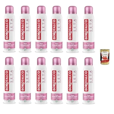 Afbeelding van 12x Borotalco Seta Spray Deodorant, formule zonder alcohol en met actieve kristallen talk, geur van talk roze bloemen, 48 uur werkzaamheid 150 ml + Italian Gourmet Polpa 400 g