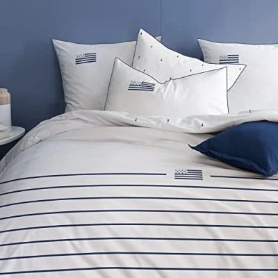 Afbeelding van MATT &amp; ROSE Gwennhadu Bretagne Beddengoedset, dekbedovertrek 240 x 220 cm + 2 kussenslopen 63 cm, 100% katoen, 47244, wit