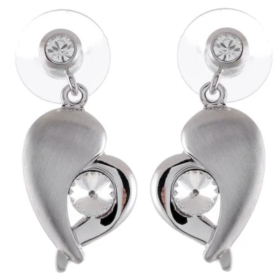 Afbeelding van Behave Oorbel steker in hartvorm, mat zilverkleur 18mm lengte, met swarovski elements